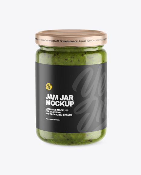 Clear Glass Jar w Kiwi Jam Mockup - Clear+Glass+Jar+W+Strawberry+Jam+Mockup+In+Jar+Mockups+On