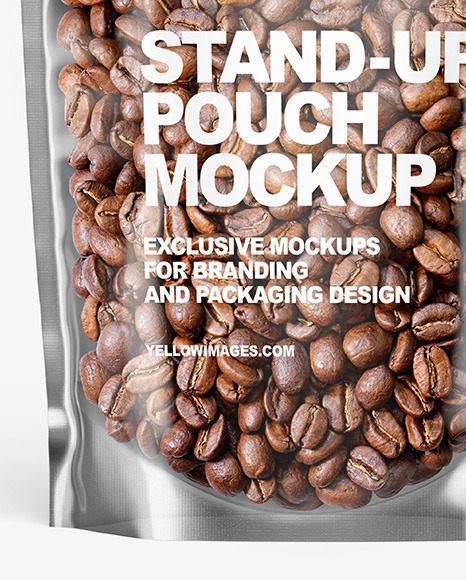 Clear Plastic Stand-up Pouch w/ Coffee Mockup