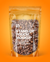 Clear Plastic Stand-up Pouch w/ Coffee Mockup