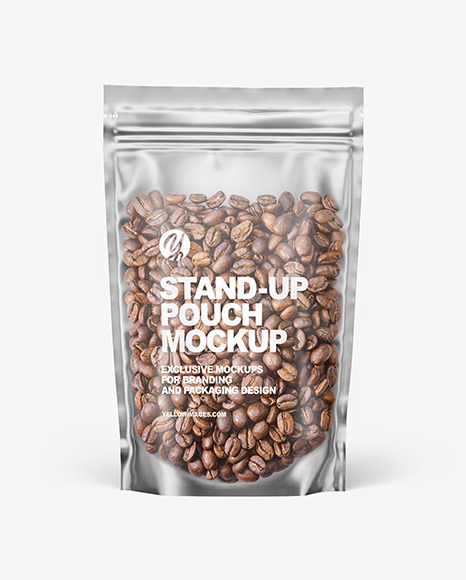 Frosted Plastic Stand-up Pouch w/Coffee Mockup