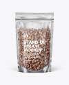 Frosted Plastic Stand-up Pouch w/Coffee Mockup