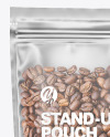 Frosted Plastic Stand-up Pouch w/Coffee Mockup