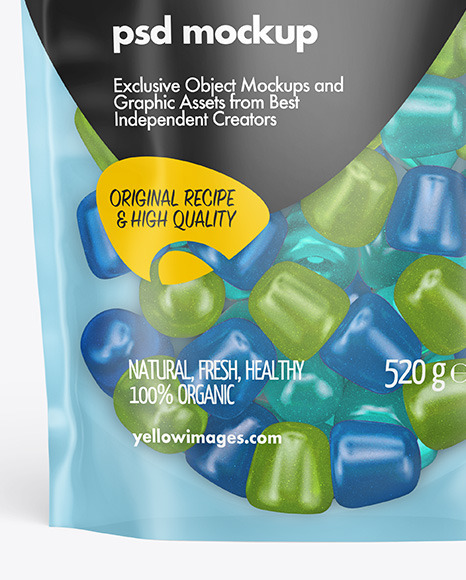 Frosted Plastic Stand-up Pouch w/ Gummies Mockup