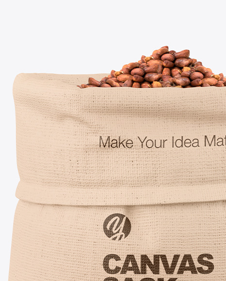 Canvas Sack with Roasted Peanuts Mockup