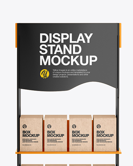 Glossy Display Stand w/ Boxes Mockup