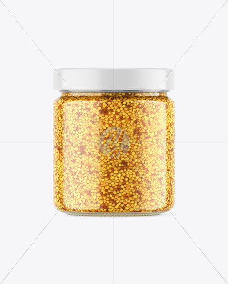 Clear Glass Jar w/ Wholegrain Mustard Mockup