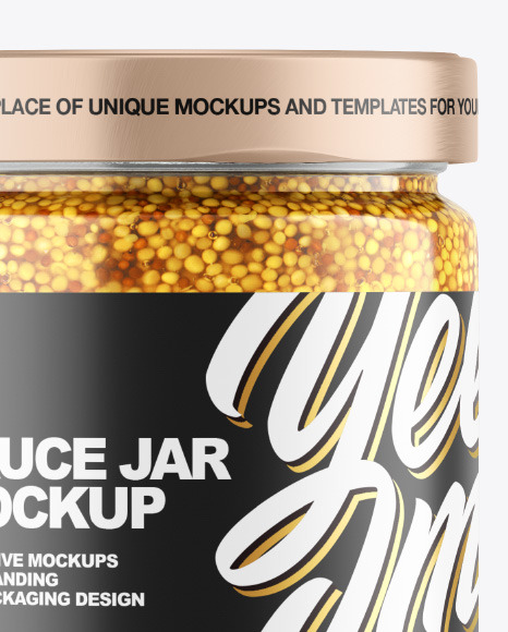 Clear Glass Jar w/ Wholegrain Mustard Mockup