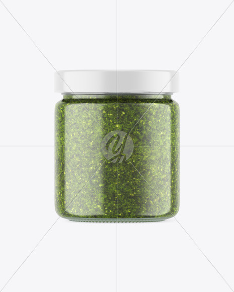 Clear Glass Jar w/ Pesto Mockup