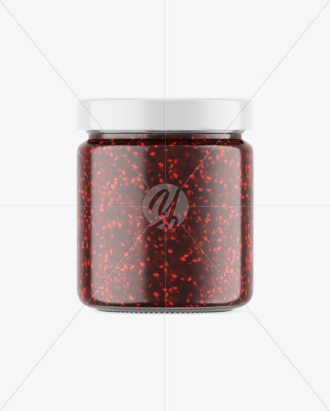 Clear Glass Jar w/ Raspberry Jam Mockup