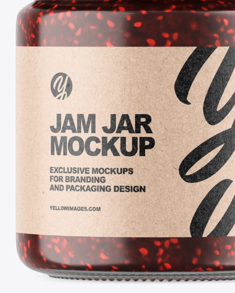 Clear Glass Jar w/ Raspberry Jam Mockup