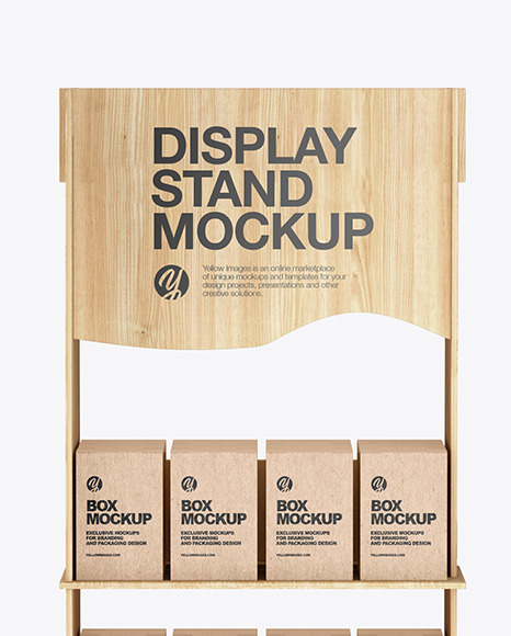 Wooden Display Stand w/ Boxes Mockup