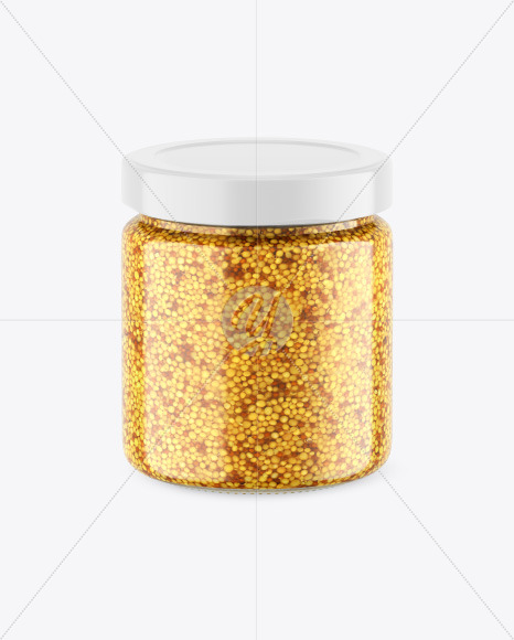 Clear Glass Jar w/ Wholegrain Mustard Mockup