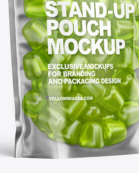 Clear Plastic Stand-up Pouch w/ Gummies Mockup