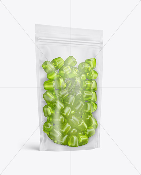 Frosted Plastic Stand-up Pouch w/ Gummies Mockup