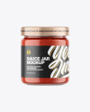 Clear Glass Jar w/ Tomato Sauce Mockup