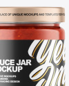 Clear Glass Jar w/ Tomato Sauce Mockup