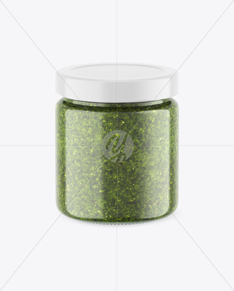 Clear Glass Jar w/ Pesto Mockup