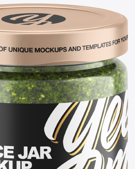 Clear Glass Jar w/ Pesto Mockup