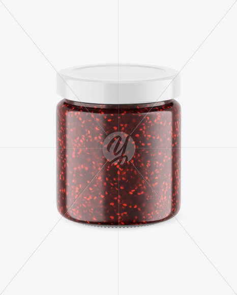 Clear Glass Jar w/ Raspberry Jam Mockup