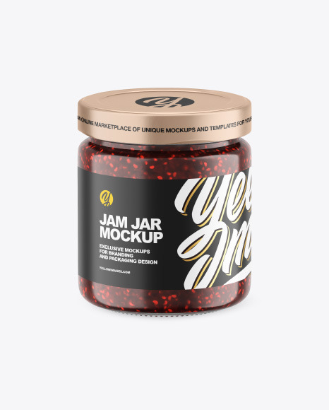 Clear Glass Jar w Raspberry Jam Mockup - Clear+Glass+Jar+W+Strawberry+Jam+Mockup+In+Jar+Mockups+On