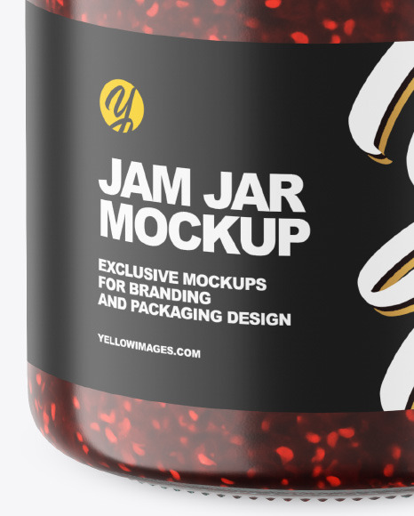 Clear Glass Jar w/ Raspberry Jam Mockup