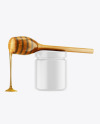 Glossy Honey Jar w/ Wooden Dipper Mockup