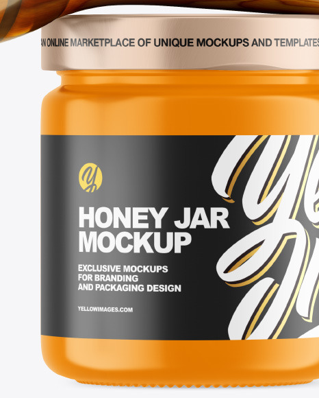 Glossy Honey Jar w/ Wooden Dipper Mockup