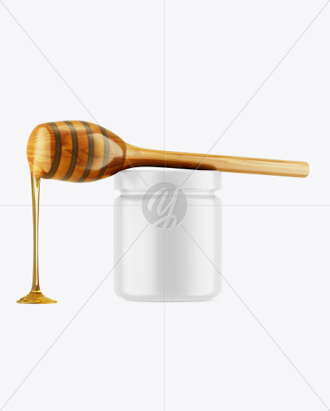 Matte Honey Jar w/ Wooden Dipper Mockup