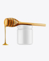 Matte Honey Jar w/ Wooden Dipper Mockup