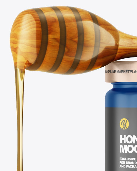 Matte Honey Jar w/ Wooden Dipper Mockup