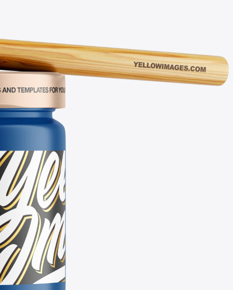 Matte Honey Jar w/ Wooden Dipper Mockup