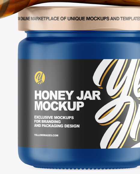 Matte Honey Jar w/ Wooden Dipper Mockup