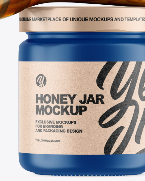 Matte Honey Jar w/ Wooden Dipper Mockup