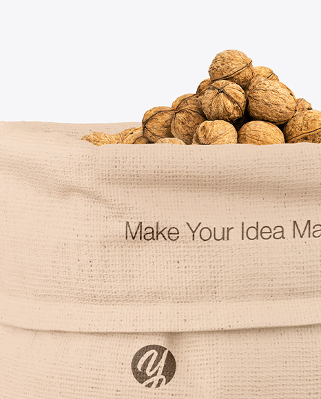 Canvas Sack with Walnuts Mockup