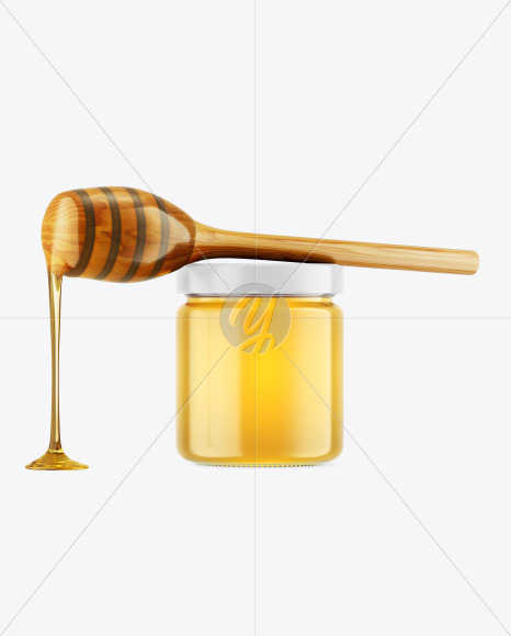 Clear Glass Honey Jar w/ Wooden Dipper Mockup