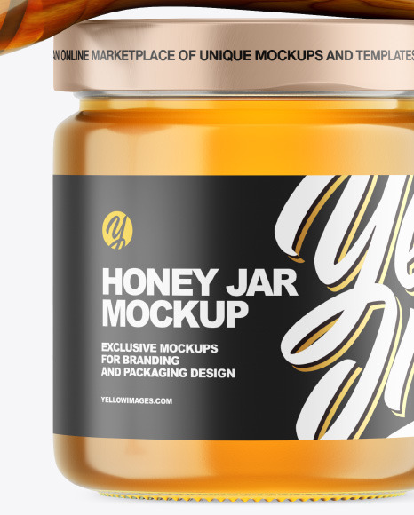 Clear Glass Honey Jar w/ Wooden Dipper Mockup