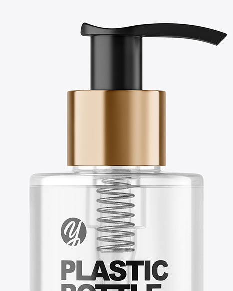 Clear Cosmetic Bottle with Pump Mockup Clear Cosmetic Bottle with Pump Mockup