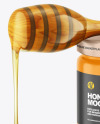 Glossy Honey Jar w/ Wooden Dipper Mockup