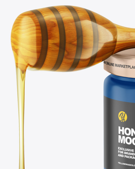 Matte Honey Jar w/ Wooden Dipper Mockup