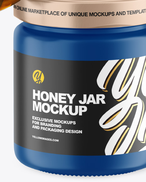 Matte Honey Jar w/ Wooden Dipper Mockup
