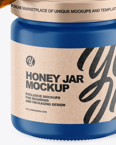 Matte Honey Jar w/ Wooden Dipper Mockup