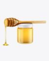 Clear Glass Honey Jar w/ Wooden Dipper Mockup