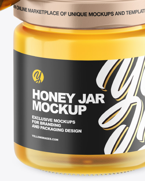 Clear Glass Honey Jar w/ Wooden Dipper Mockup