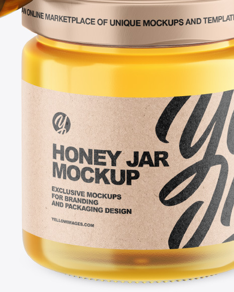 Clear Glass Honey Jar w/ Wooden Dipper Mockup