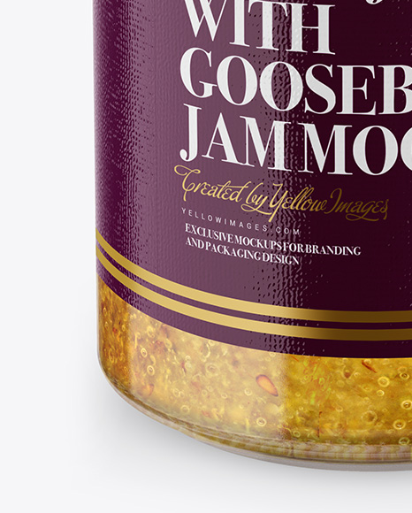 Glass Jar with Gooseberry Jam Mockup - Front View (High Angle Shot)