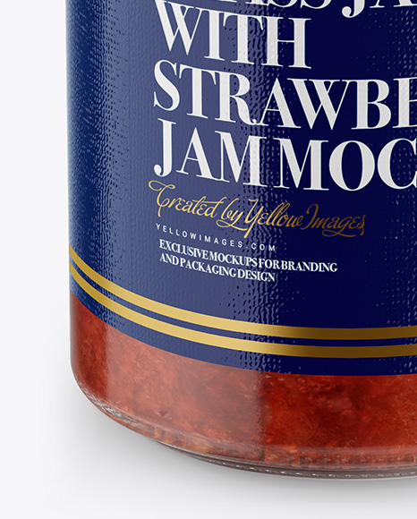 Glass Jar with Strawberry Jam Mockup - Front View (High Angle Shot)