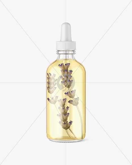 Glass Cosmetic Dropper Bottle With Flowers Mockup