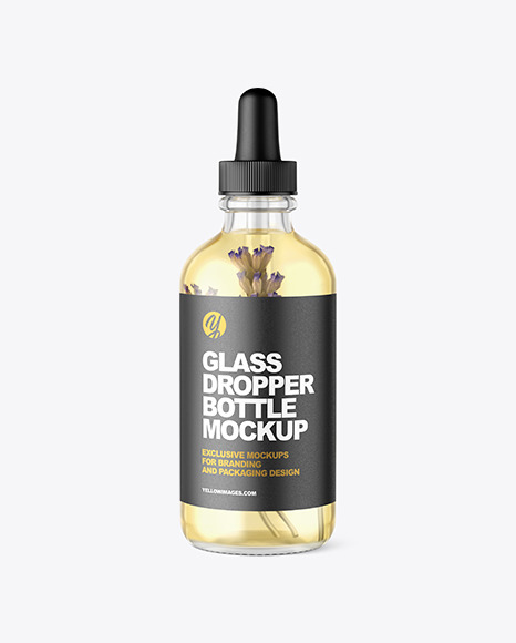 Glass Cosmetic Dropper Bottle With Flowers Mockup