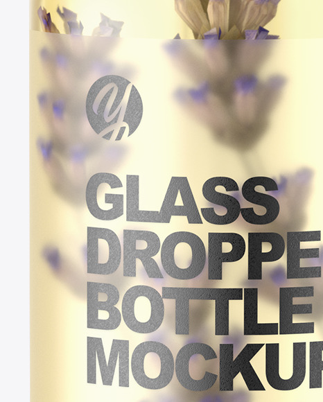 Glass Cosmetic Dropper Bottle With Flowers Mockup