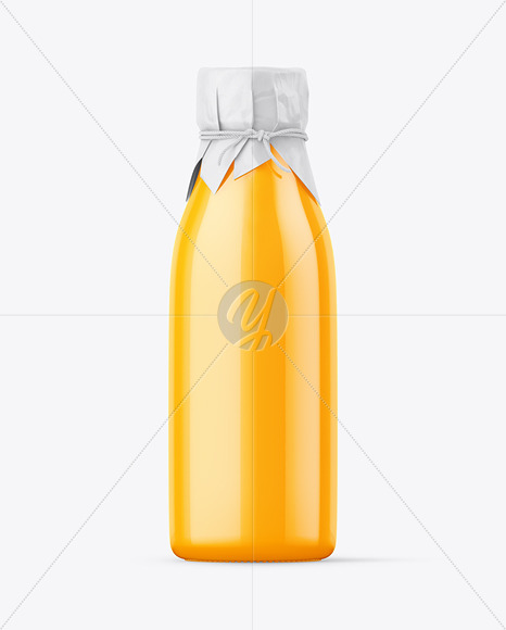 Orange Juice Bottle With Wrapped Paper Cap Mockup